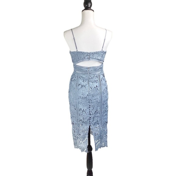Bardot Botanical Lace Dress in Dusty Blue - Picture 4 of 15